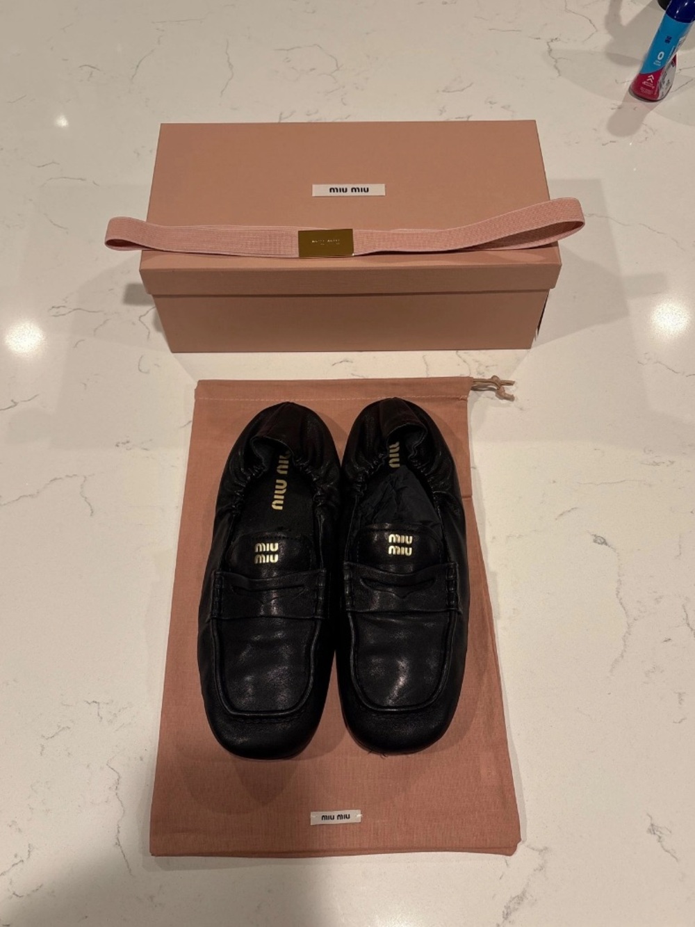 Miu Miu Black nappa Leather Ruches Loafers with gold logo size 39 with box - Picture 3 of 16